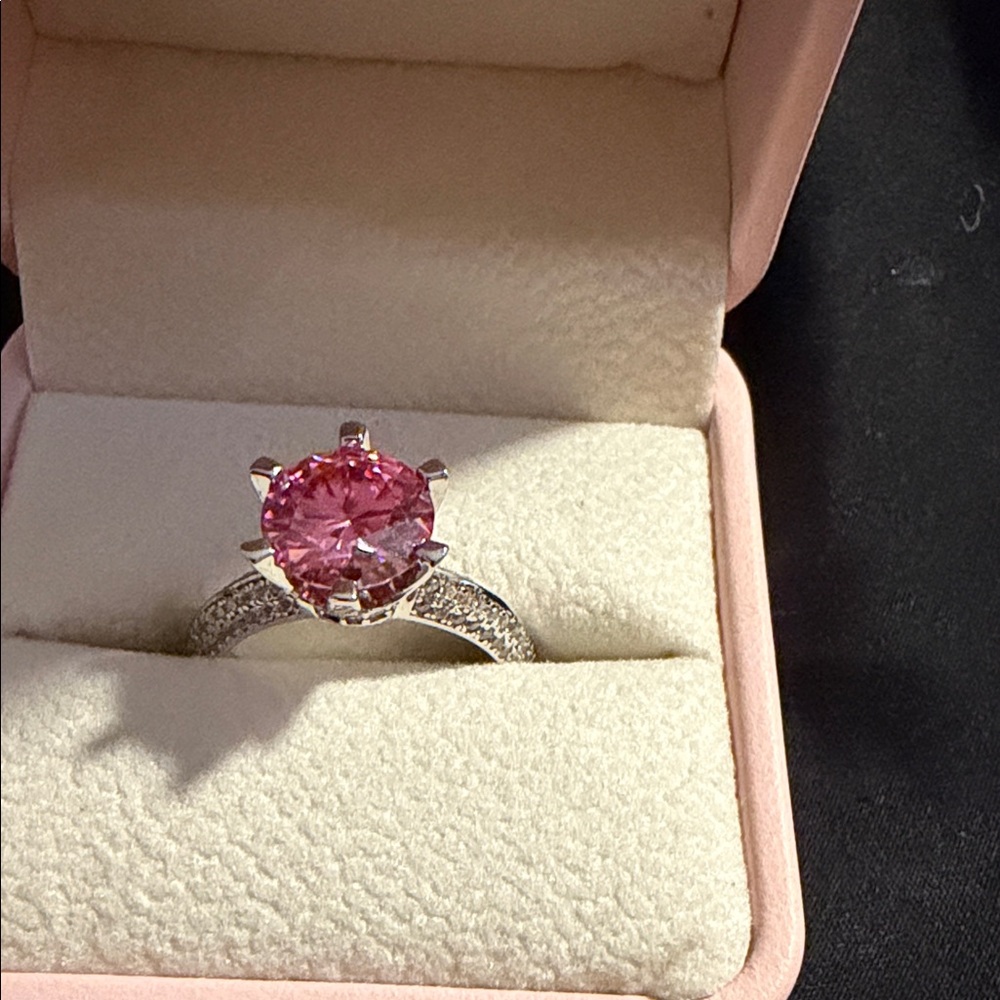 Pink Moissanite, Sterling Silver ring.  3 carat stone, size 7.